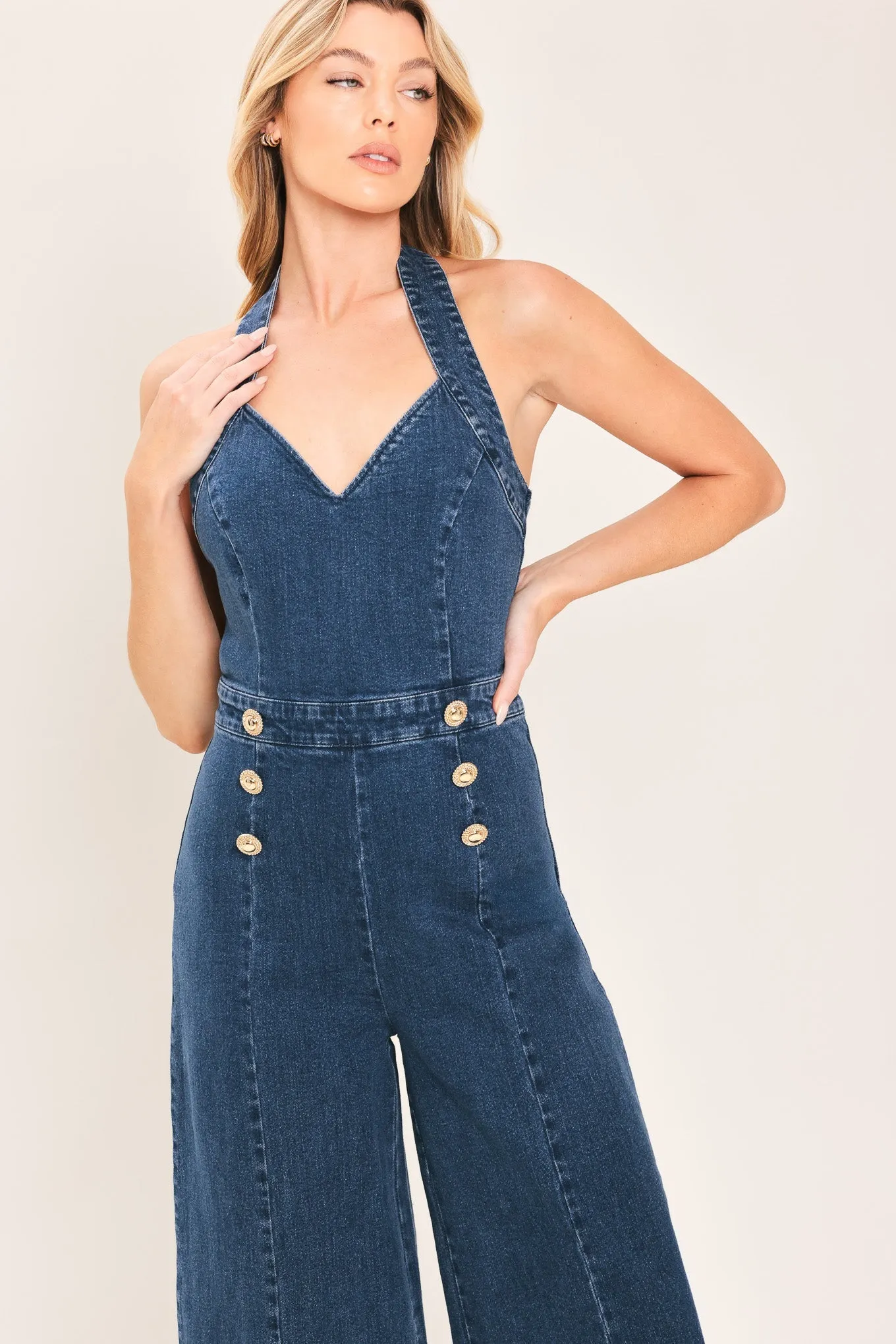 Blue Jean Halter Denim Jumpsuit sold by Zulily product image thumbnail 3