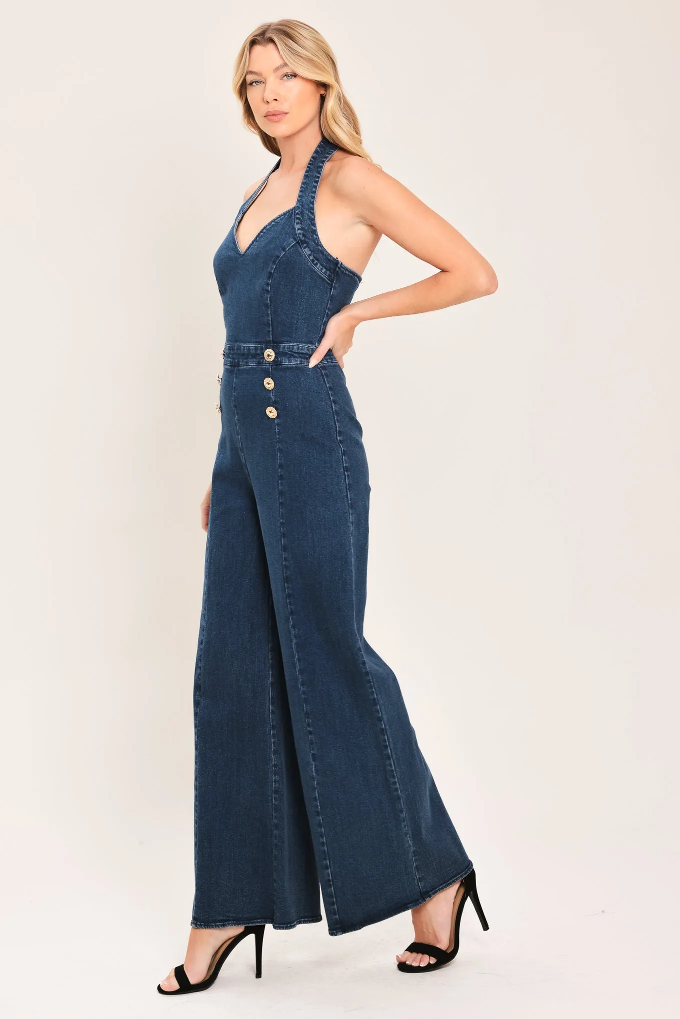 Blue Jean Halter Denim Jumpsuit sold by Zulily product image thumbnail 4