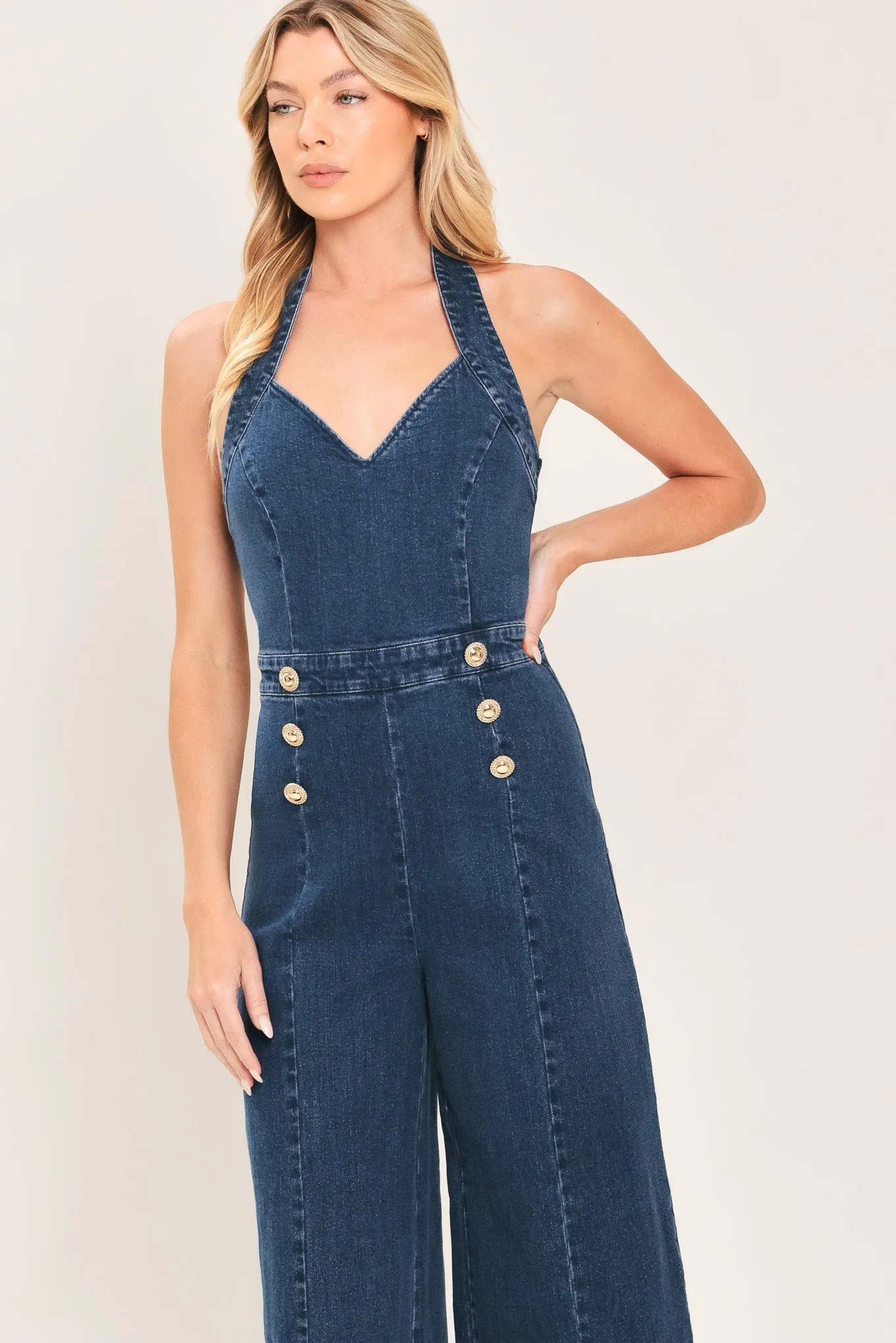 Blue Jean Halter Denim Jumpsuit sold by Zulily product image thumbnail 5