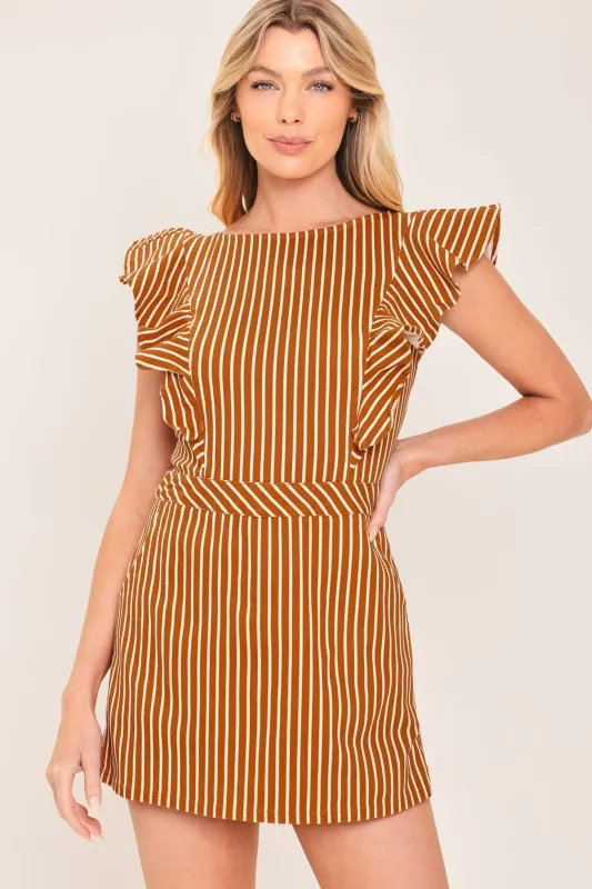 Cinnamon Stripe Woven Skort Romper made by Flying Tomato