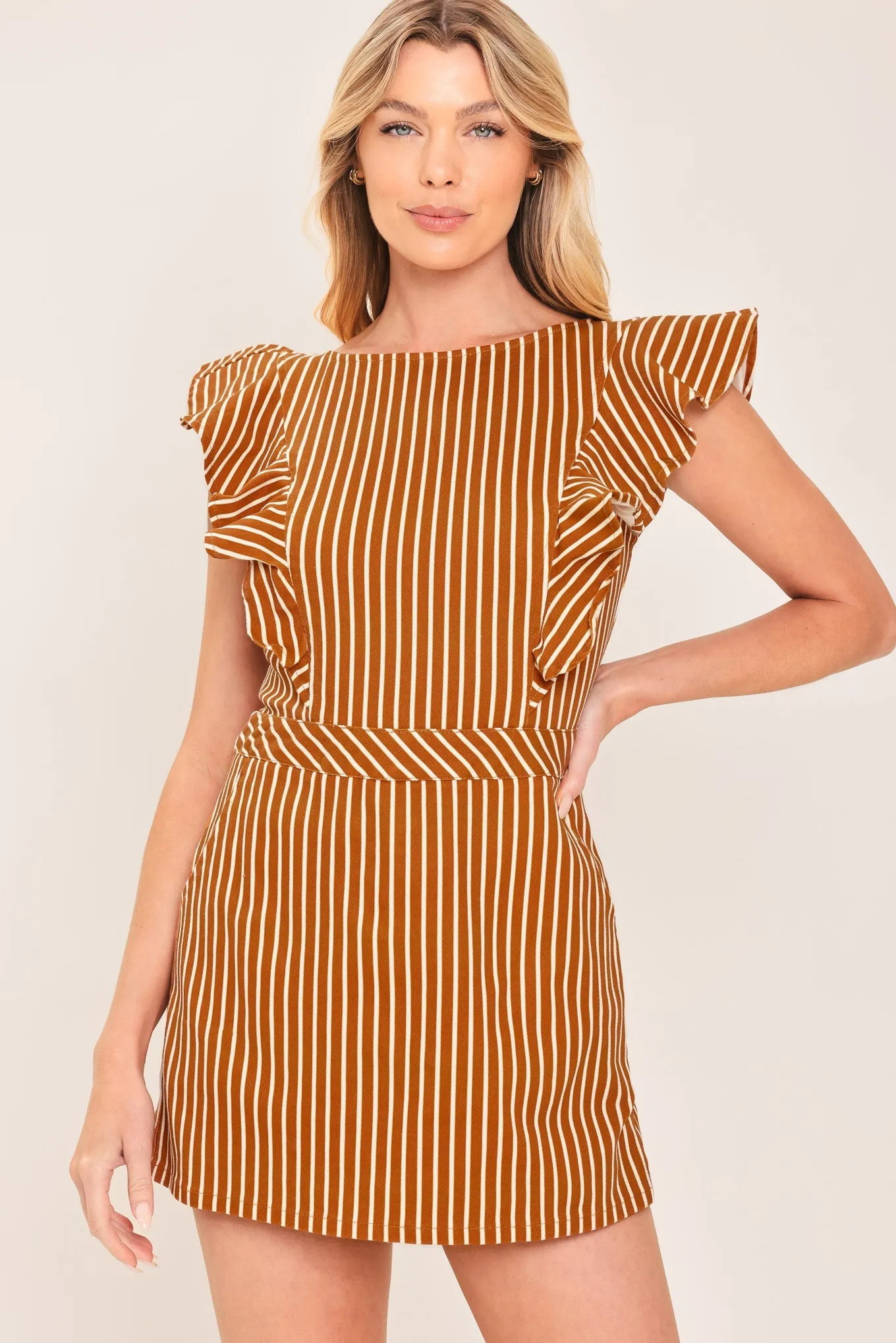 Cinnamon Stripe Woven Skort Romper sold by Zulily