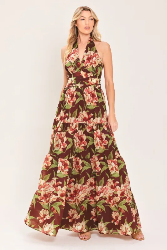 Merlot Magnolia Woven Maxi Dress made by Flying Tomato