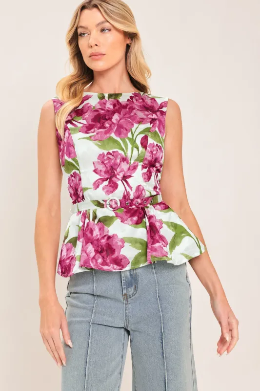Romantic Rose Peplum Woven Top made by Flying Tomato