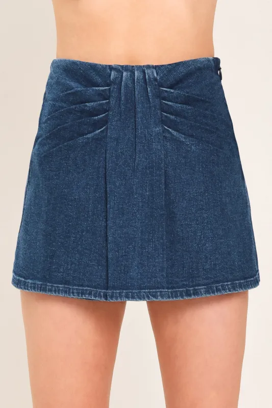Indigo Ruching Denim Skort made by Flying Tomato