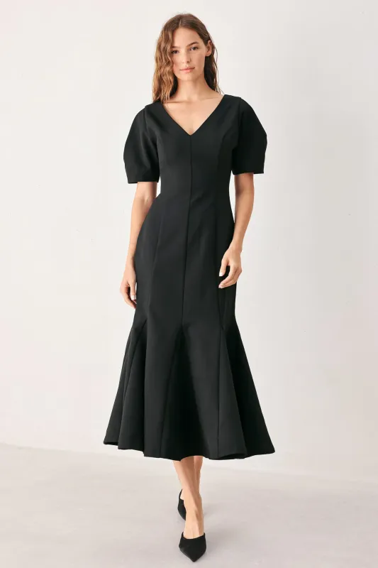 Soirée Puff Woven Midi Dress made by Flying Tomato