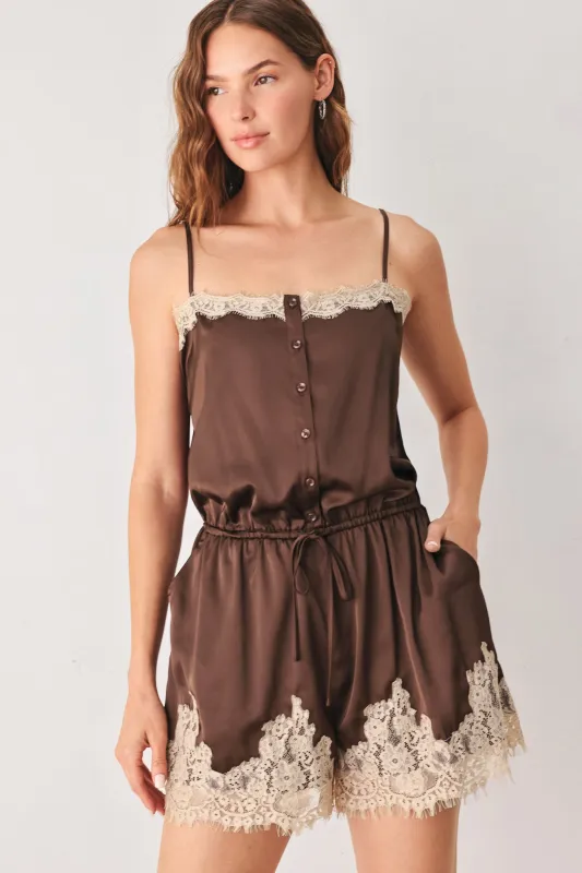 Vintage Mocha Woven Romper made by Flying Tomato