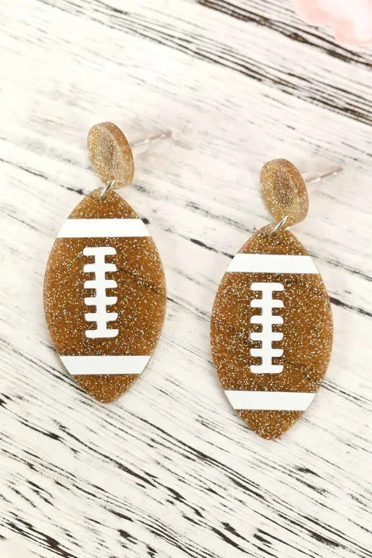 Brown Glittering Football Pendant Earrings - Brown / ONE SIZE / Acrylic made by Threaded Pear