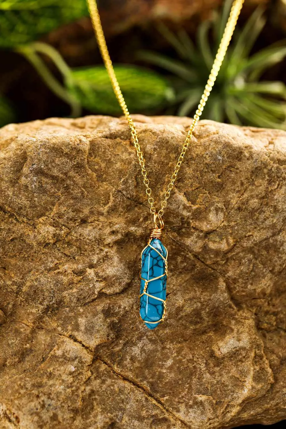 Blue Gold Wire Wrapped Turquoise Pendant Necklace - Blue / ONE SIZE sold by Zulily
