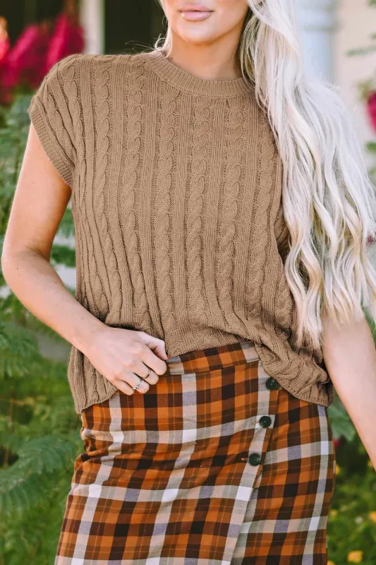 Laura Crew Neck Cable Knit Short Sleeve Sweater made by Threaded Pear