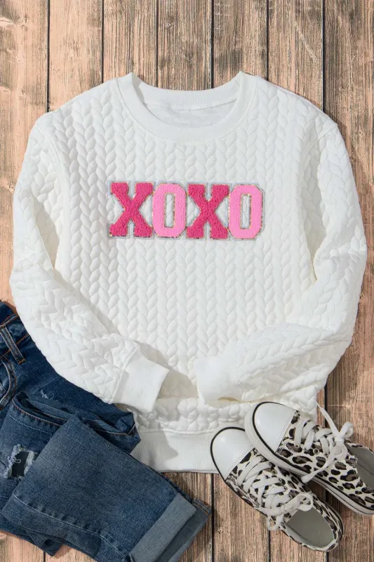 Logan XOXO Glitter Chenille Cable Knit Pullover Sweatshirt made by Threaded Pear