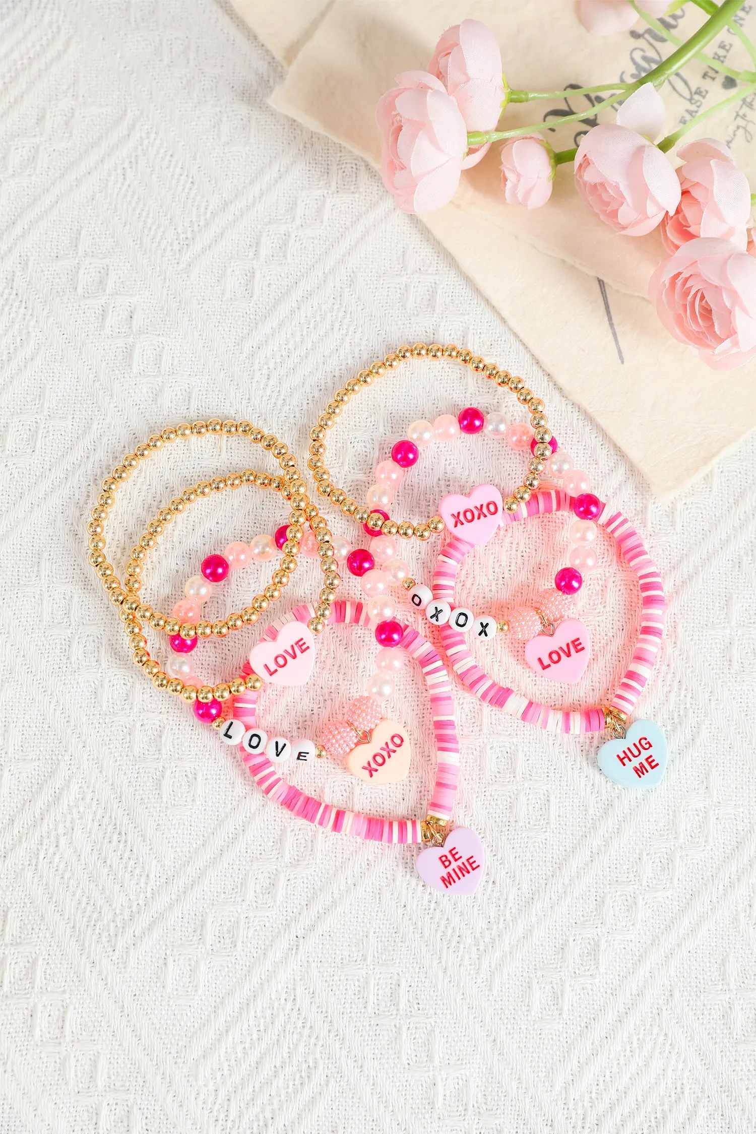 Valentine Heart Pendant Beaded Elastic Bracelet - Pink / ONE sold by Zulily product image thumbnail 4