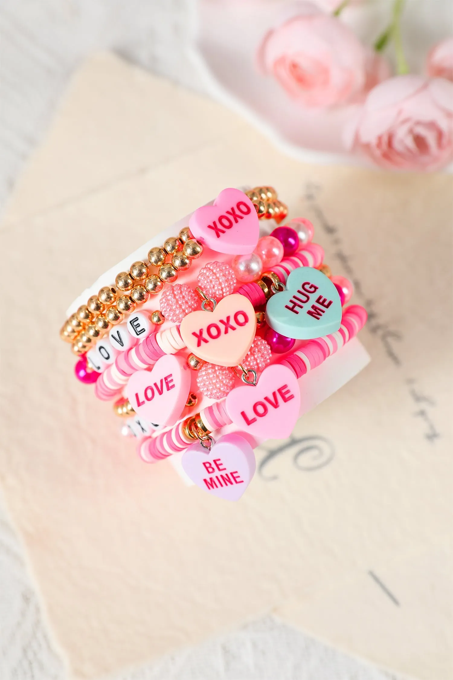 Valentine Heart Pendant Beaded Elastic Bracelet - Pink / ONE sold by Zulily product image thumbnail 2