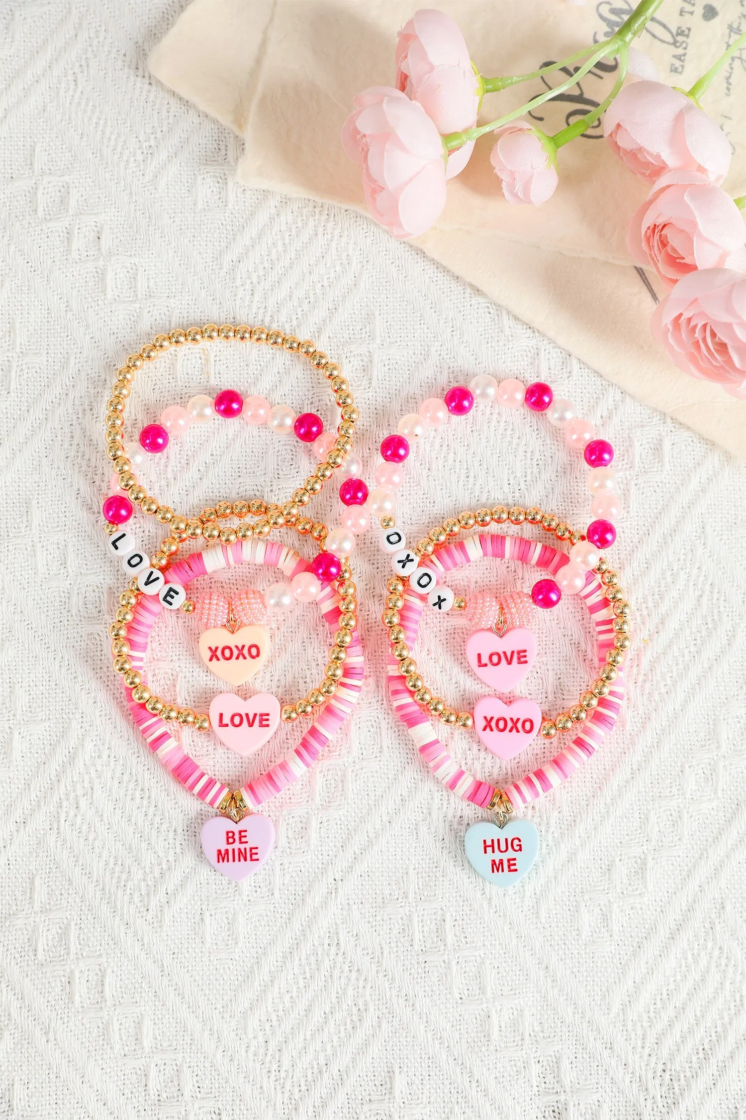 Valentine Heart Pendant Beaded Elastic Bracelet - Pink / ONE sold by Zulily product image thumbnail 3