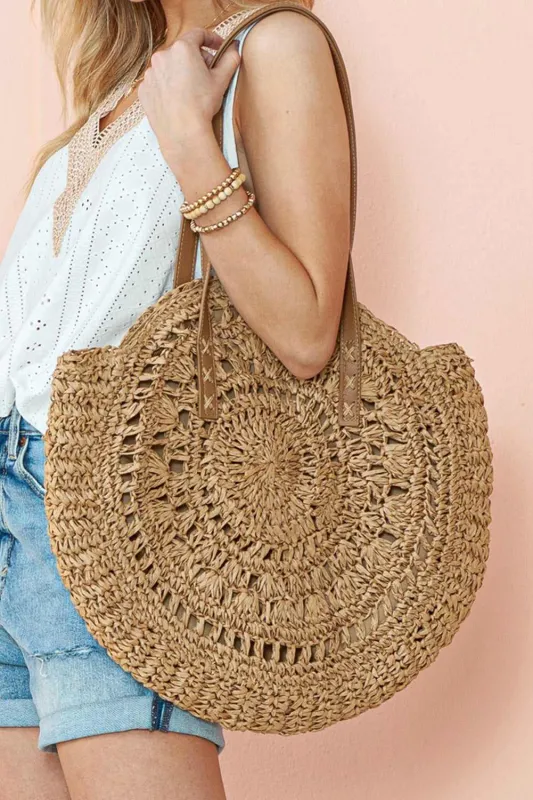 Mavis Bohemian Straw Woven Round Bag made by Threaded Pear