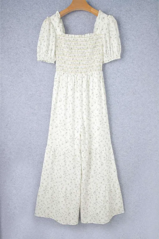 Ella Short Puff Sleeve Jumpsuit - White / L - 12/14 made by Threaded Pear