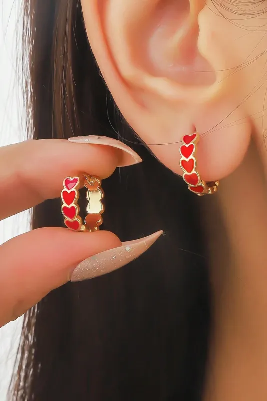 Red Heart Shape Small Hook Earrings - Red made by Threaded Pear
