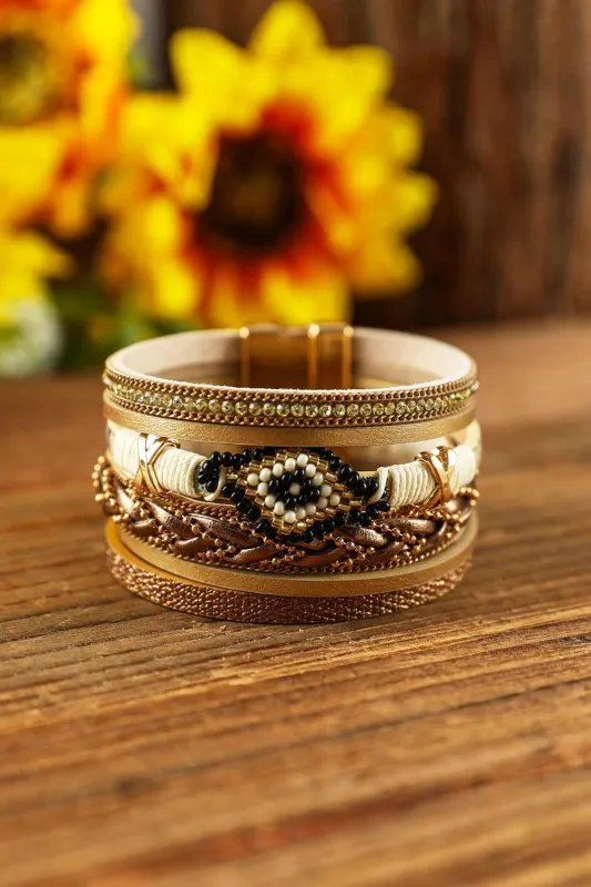 Multicolor Rhinestone Beaded Magnetic Buckle Bracelet made by Threaded Pear