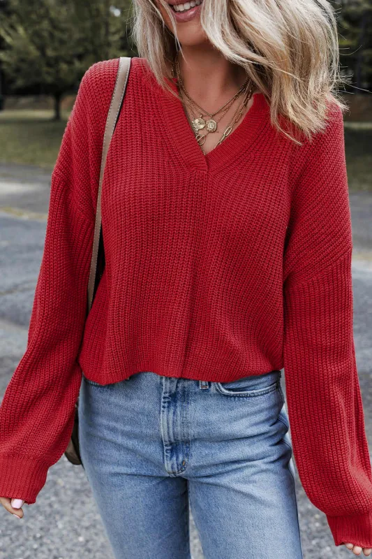 Evelyn Knit Drop Shoulder Sweater - Racing Red / L - 12/14 made by Threaded Pear