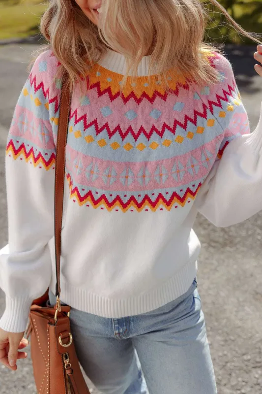 Avery Print Drop Shoulder Sweater - White / M - 8/10 made by Threaded Pear