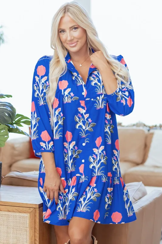 Zahra Sleeve Ruffle Hem Dress - Blue / L - 12/14 made by Threaded Pear