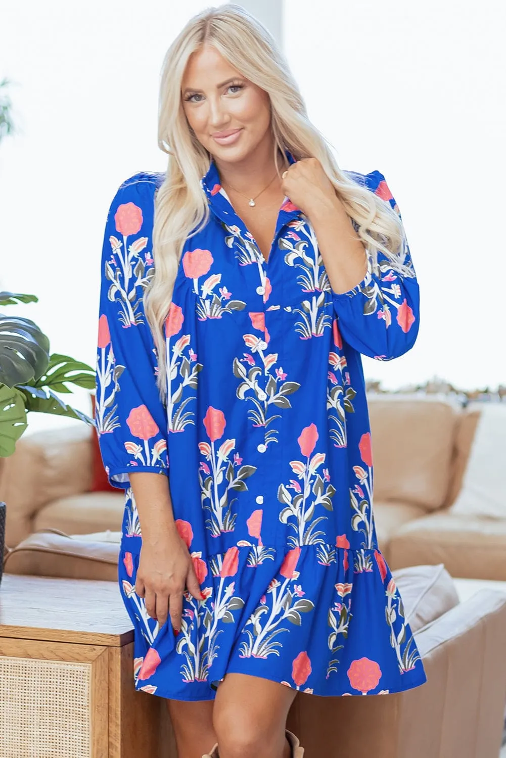 Zahra Sleeve Ruffle Hem Dress - Blue / L - 12/14 sold by Zulily