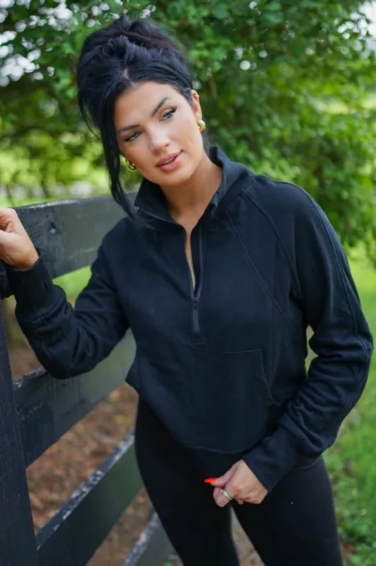 Vivienne Zip up Stand Collar Ribbed Thumbhole Sleeve Sweatshirt - Black / M - 8/10 made by Threaded Pear