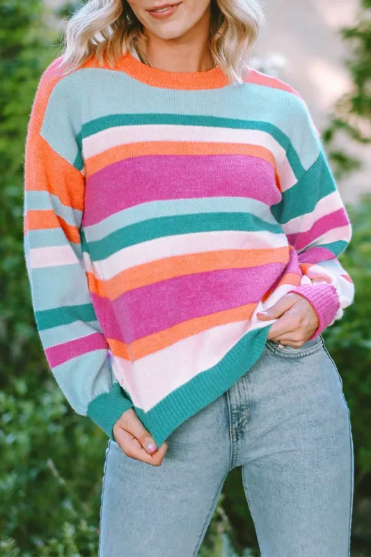 Ivy Knit Drop Shoulder Puff Sleeve Sweater - Multicolor / M - 8/10 made by Threaded Pear