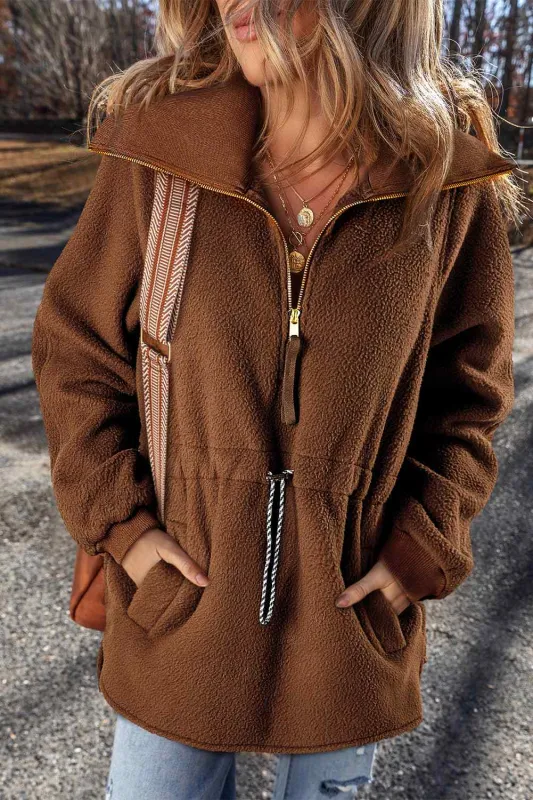 Audrey Half Zip Fleece Pullover - Brown / M - 8/10 made by Threaded Pear