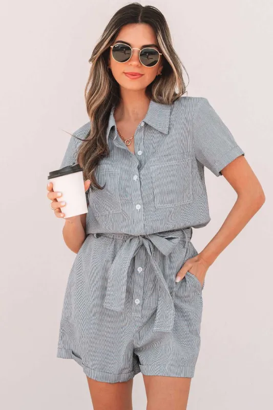 Fernanda Stripe High Waist Romper - Blue Stripe / S - 4/6 made by Threaded Pear