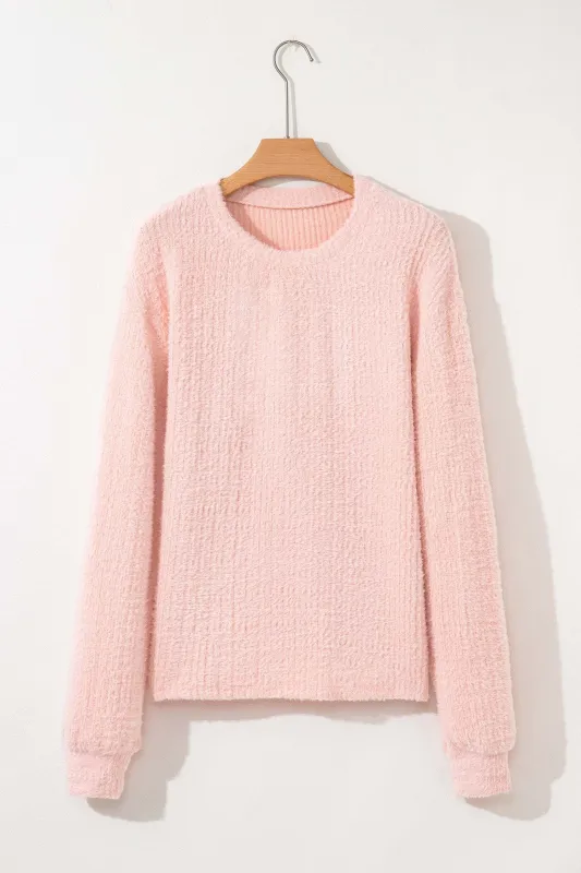 Ivy Fuzzy Ribbed Texture Long Sleeve Top - Light Pink / L - 12/14 made by Threaded Pear