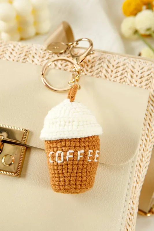 Lily Crochet Coffee Pendent Keychain made by Threaded Pear