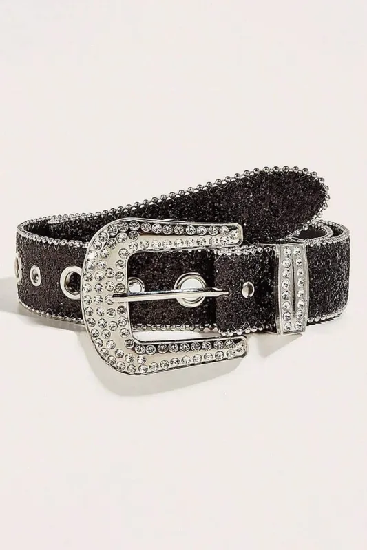 Black Rhinestone Buckle Belt - Black made by Threaded Pear