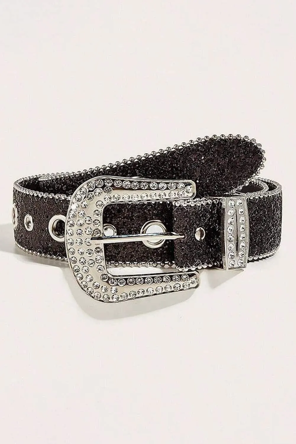 Black Rhinestone Buckle Belt - Black sold by Zulily