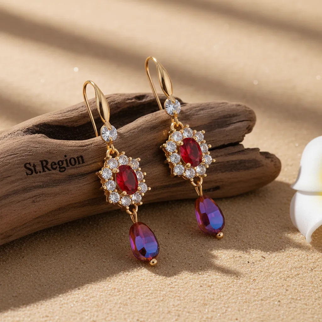 Red Crystal & Resin Cubic Zirconia Goldtone Oval Flower Drop Earrings sold by Zulily