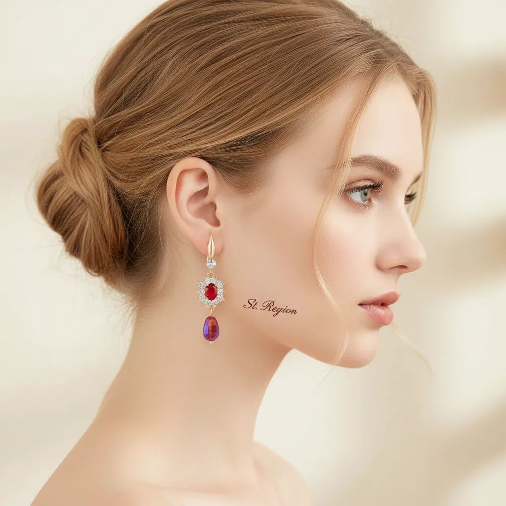 Red Crystal & Resin Cubic Zirconia Goldtone Oval Flower Drop Earrings sold by Zulily product image thumbnail 5