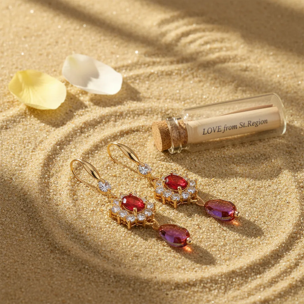 Red Crystal & Resin Cubic Zirconia Goldtone Oval Flower Drop Earrings sold by Zulily product image thumbnail 4
