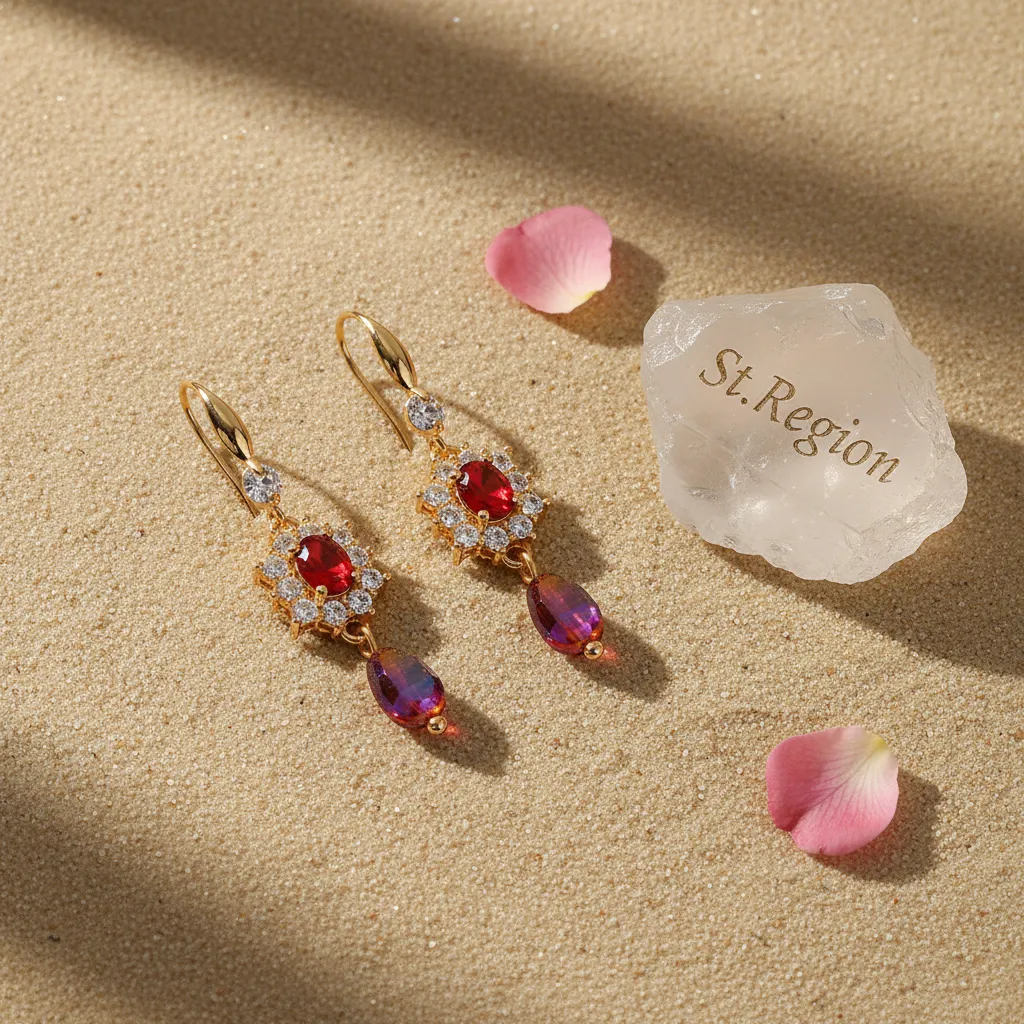 Red Crystal & Resin Cubic Zirconia Goldtone Oval Flower Drop Earrings sold by Zulily product image thumbnail 3