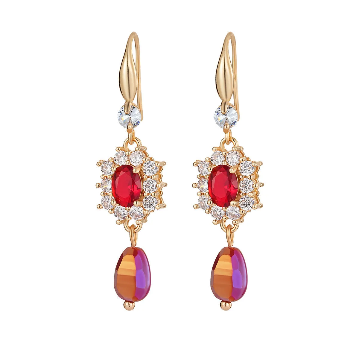 Red Crystal & Resin Cubic Zirconia Goldtone Oval Flower Drop Earrings sold by Zulily product image thumbnail 2