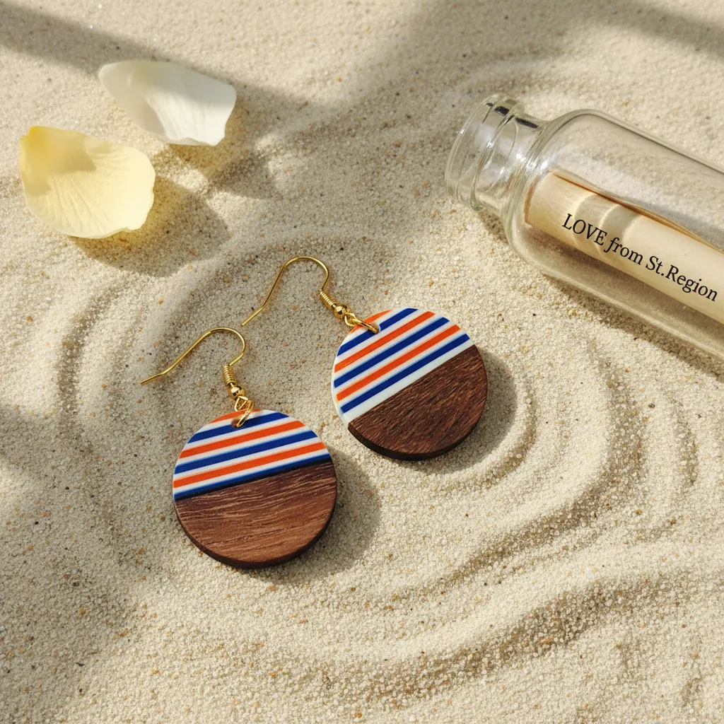 Orange & Blue Resin Wood Goldtone Striped Circular Hook Earrings sold by Zulily product image thumbnail 4