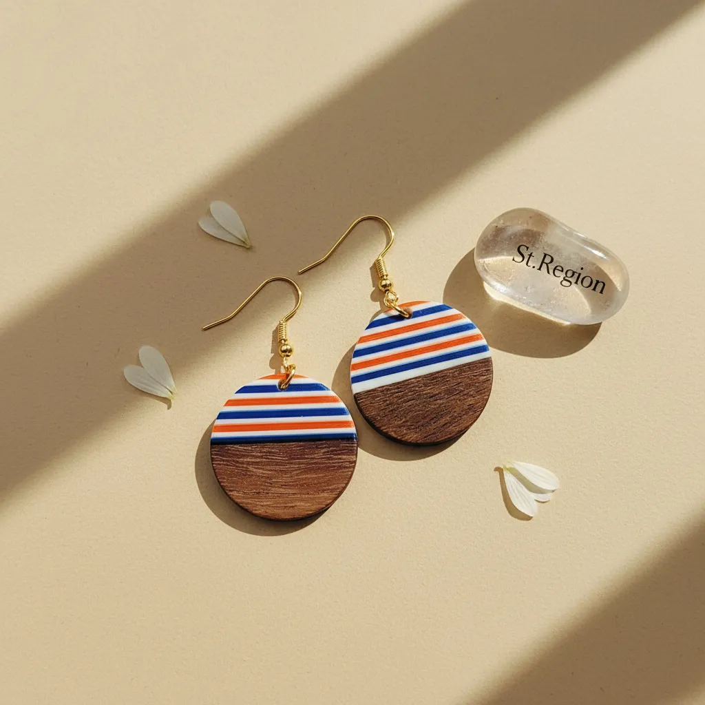 Orange & Blue Resin Wood Goldtone Striped Circular Hook Earrings sold by Zulily product image thumbnail 3