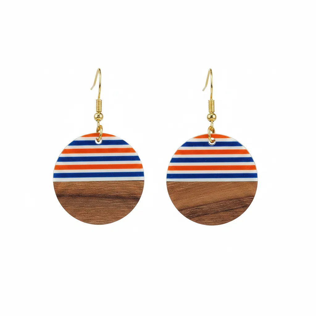 Orange & Blue Resin Wood Goldtone Striped Circular Hook Earrings sold by Zulily product image thumbnail 2