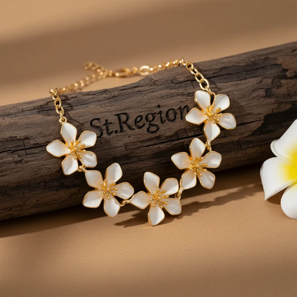 White Enamel & Goldtone Flowers Charm Anklet sold by Zulily product image thumbnail 3