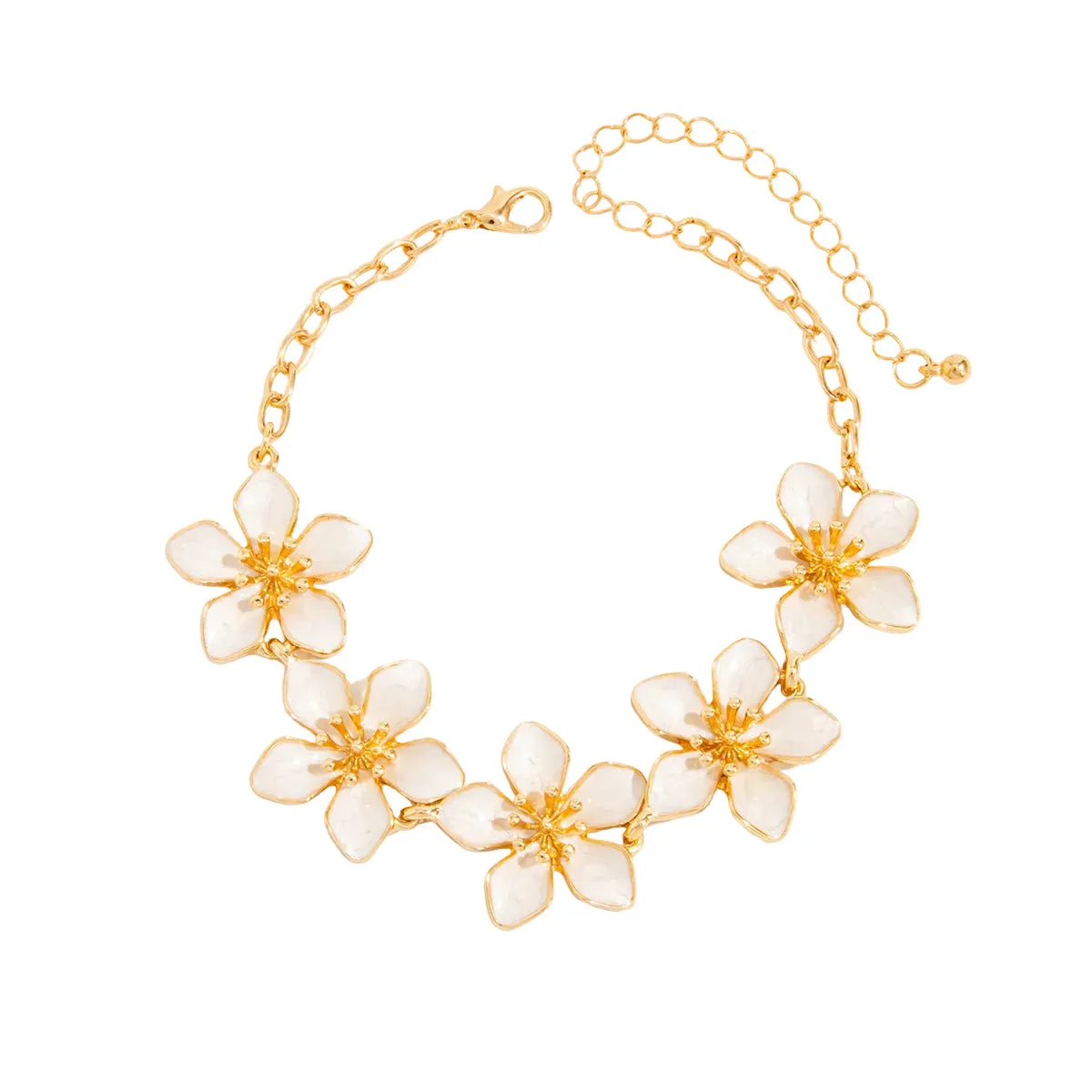 White Enamel & Goldtone Flowers Charm Anklet sold by Zulily product image thumbnail 2