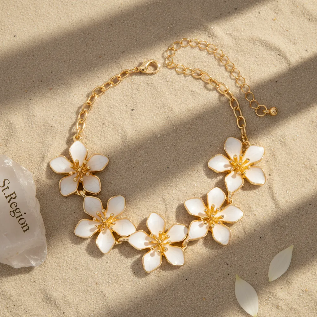 White Enamel & Goldtone Flowers Charm Anklet sold by Zulily product image thumbnail 4