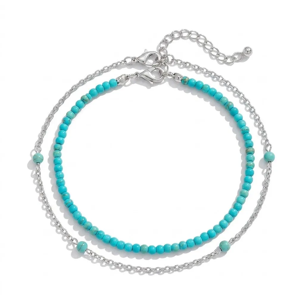 Turqouise & Silvertone Beads Chian Anklet Set sold by Zulily product image thumbnail 2
