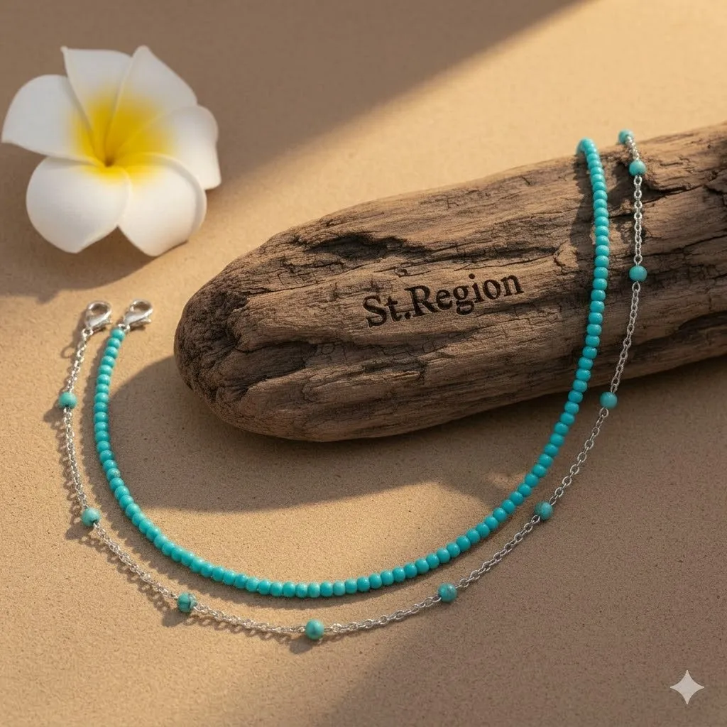 Turqouise & Silvertone Beads Chian Anklet Set sold by Zulily product image thumbnail 3