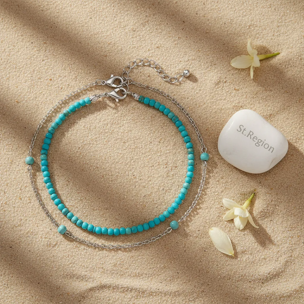 Turqouise & Silvertone Beads Chian Anklet Set sold by Zulily product image thumbnail 4