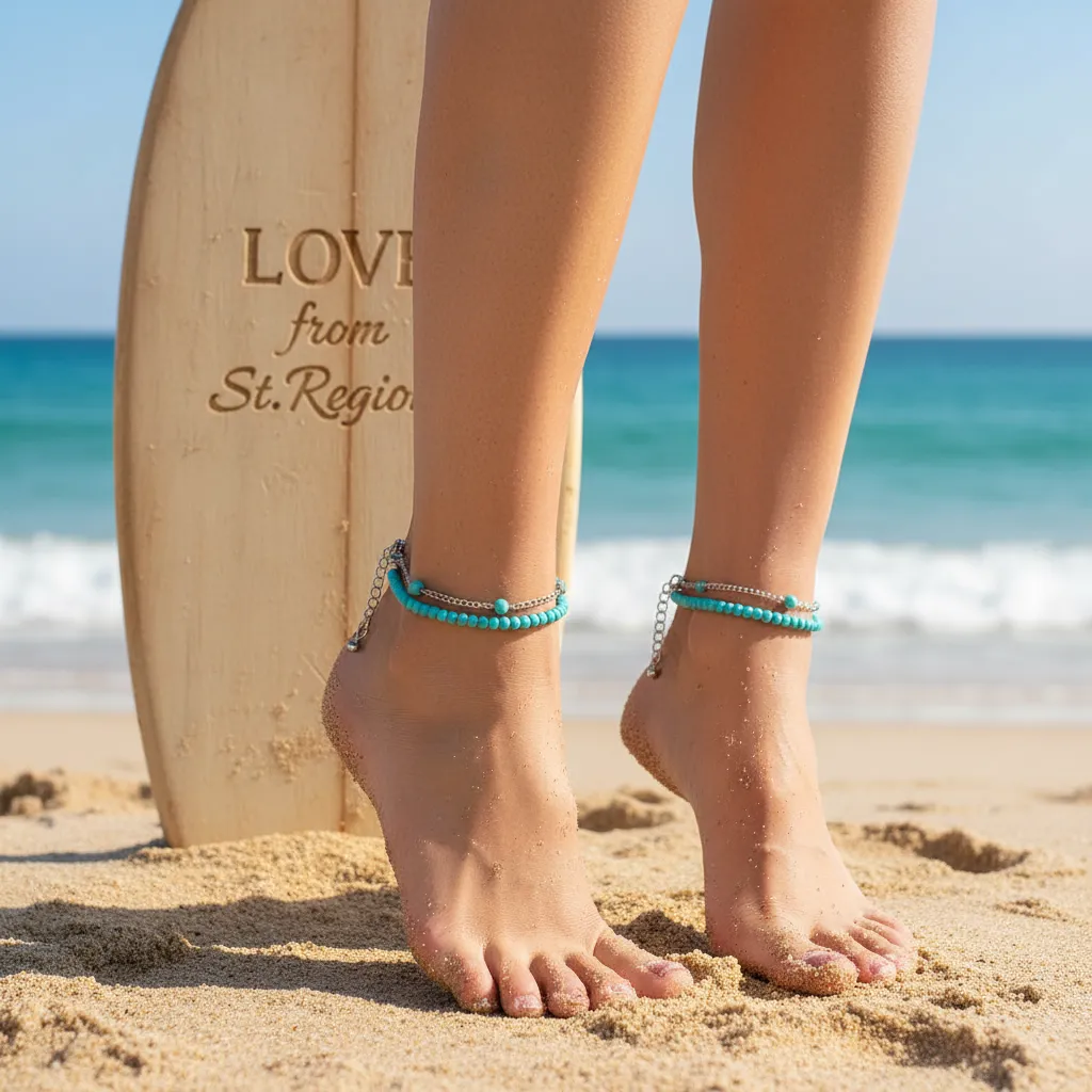 Turqouise & Silvertone Beads Chian Anklet Set sold by Zulily product image thumbnail 5