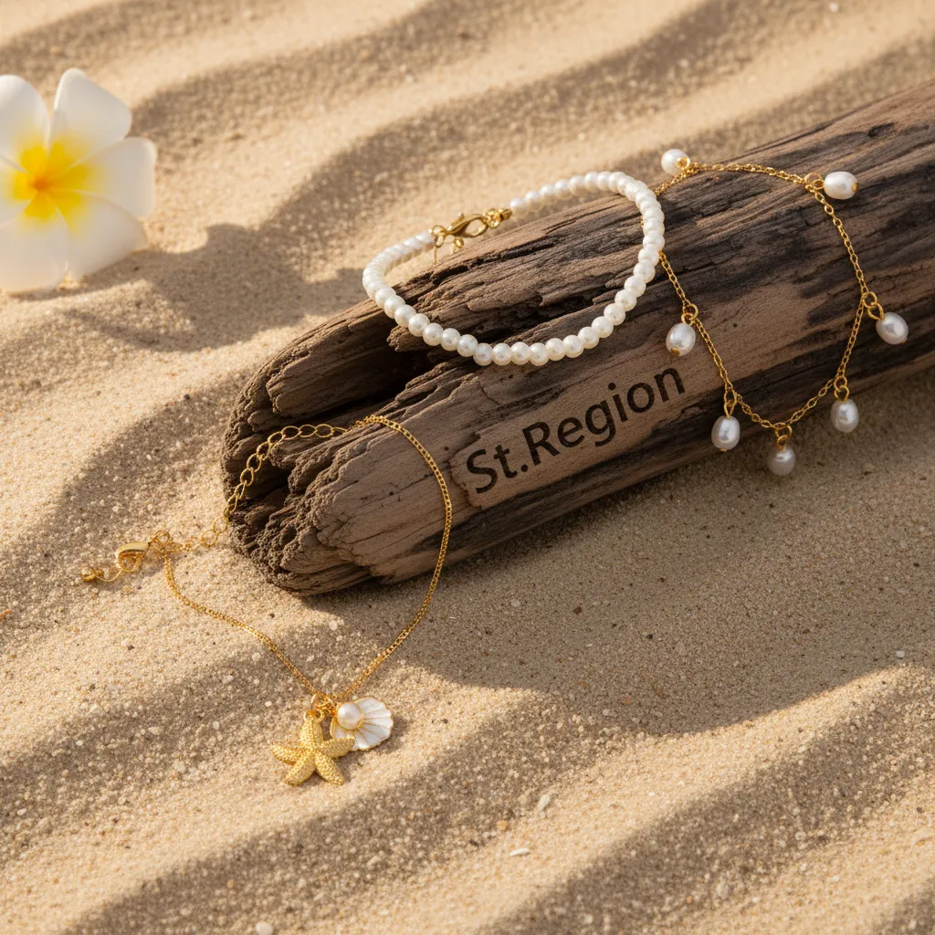 Pearl & White Enamel Goldtone Shell Starfish Charm Anklet Set sold by Zulily product image thumbnail 3