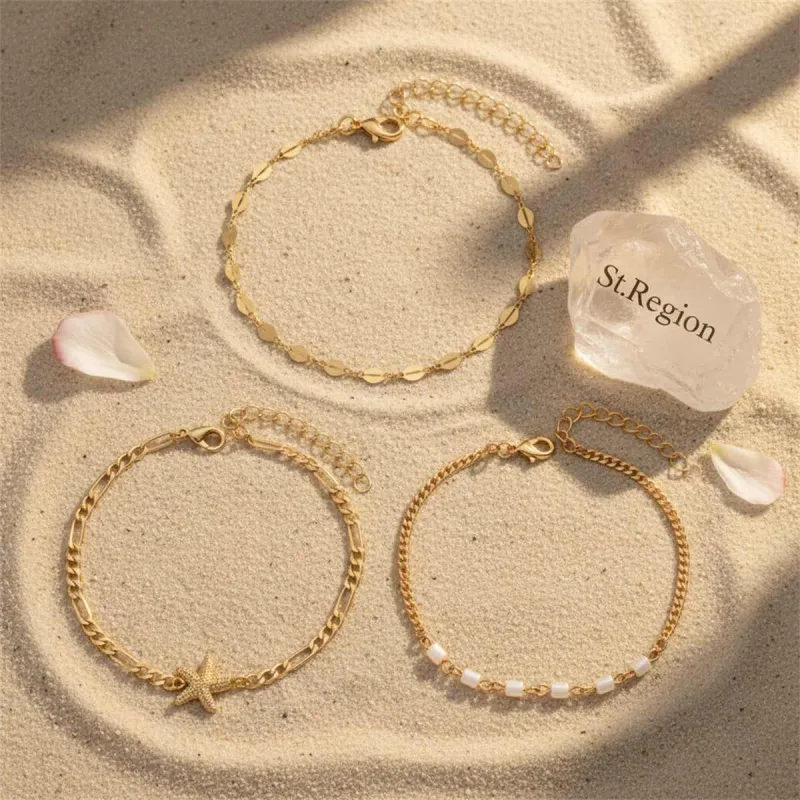 Acrylic & Goldtone Beads Chain Starfish Charm Anklet Set made by Zulily